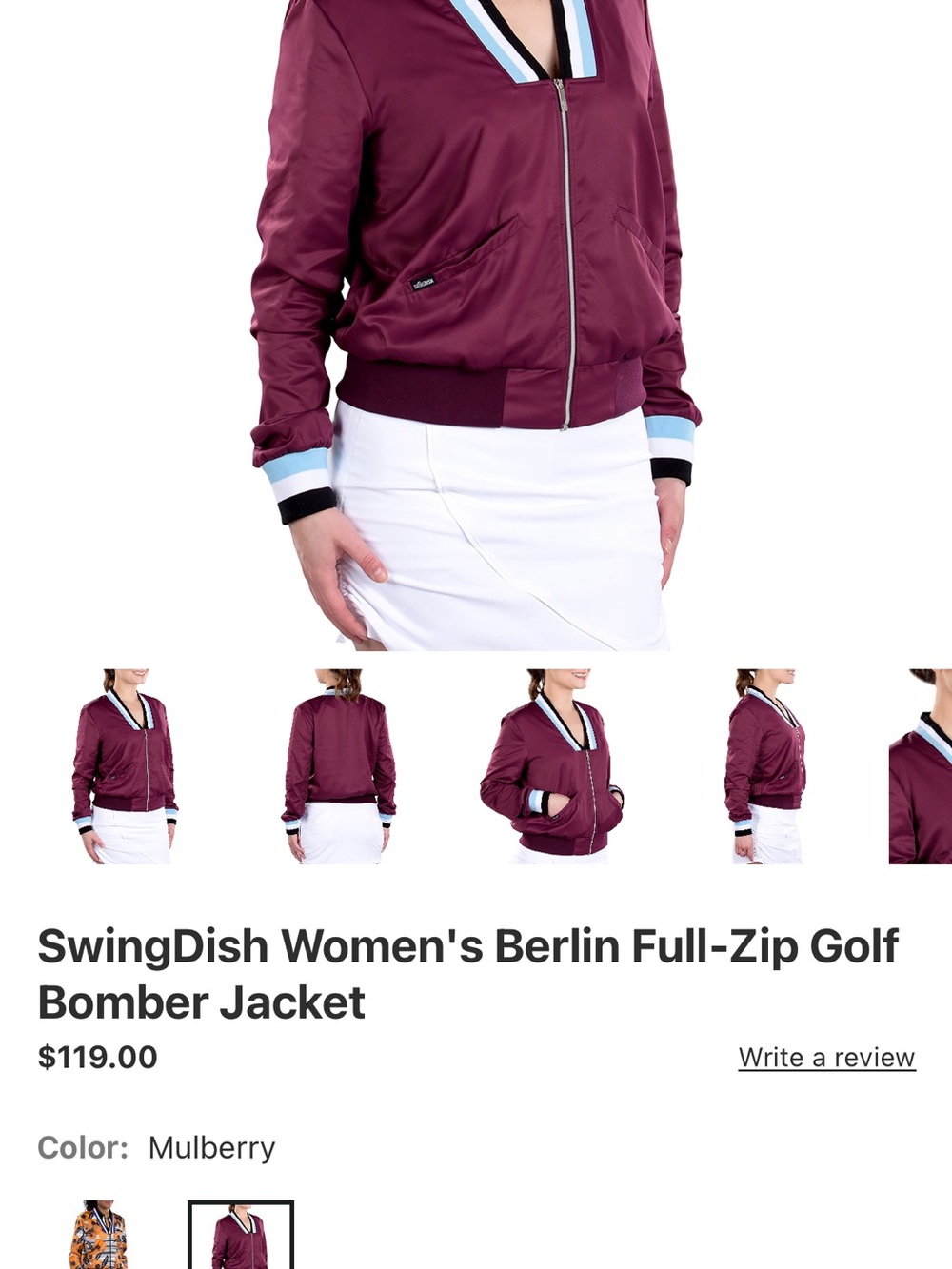 NWT Women's Mulberry Full-Zip Bomber Jacket
